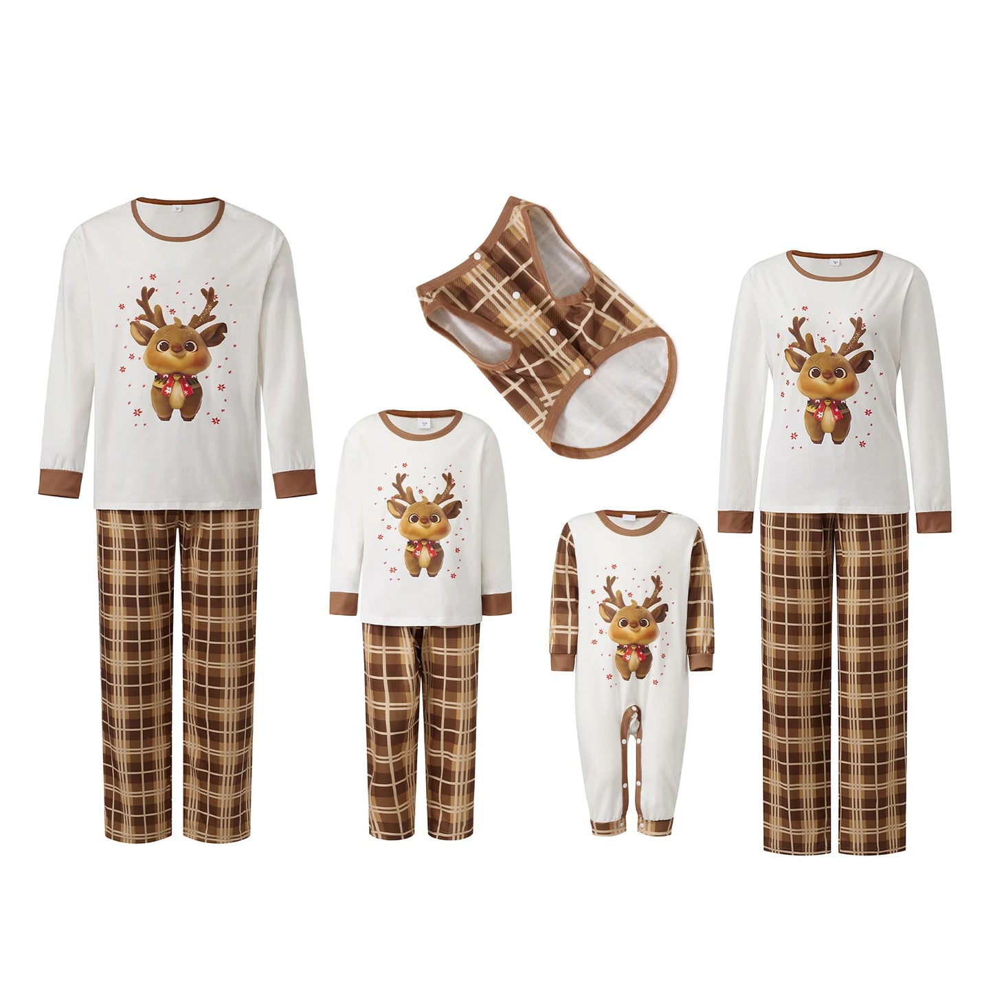 Christmas Family Pajamas Matching Sets Mom Dad Kids Long Sleeve Elk Print Tops and Plaid Pants Sleepwear Family Xmas Pajamas