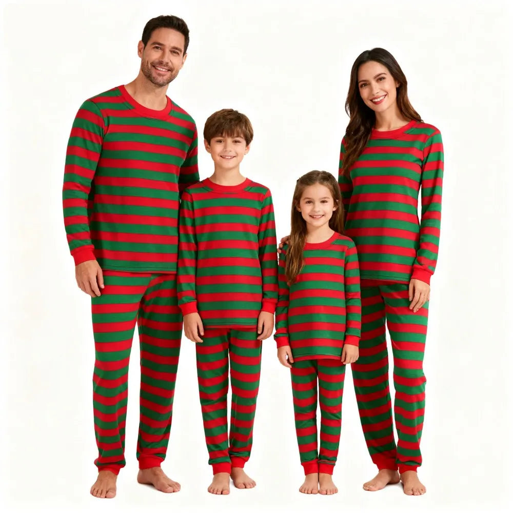 Family Matching Christmas Pajamas Sets Red Green Striped Sleepwear Xmas Festive Pjs for Dad Mom Kids Baby Loungewear Outfits