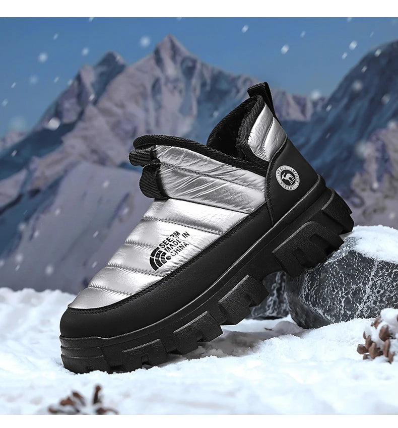 Winter Snow Boots, Men's Insulated Warm Cotton Boots, Anti-slip and Wear-resistant Hiking Shoes, Casual Outdoor Boots