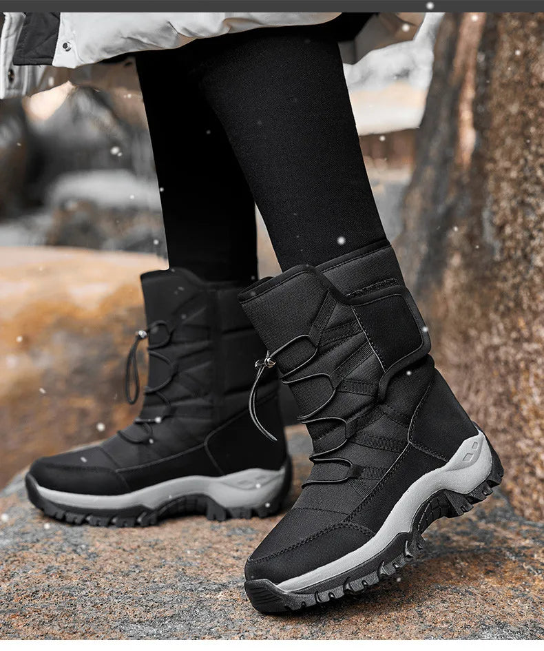 New Winter Hiking Boots Warm Plush Men's Boots High Top Couple Snow Boots Winter Outdoor Anti-Slip Ankle Boots Work Casual Boots