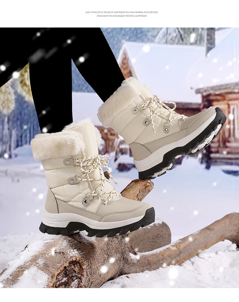 Winter Snow Boots for Couples Slip-Resistant Outdoor Waterproof Mid-Calf Boots With Warm Faux Fur Lining Fashionable and Trendy