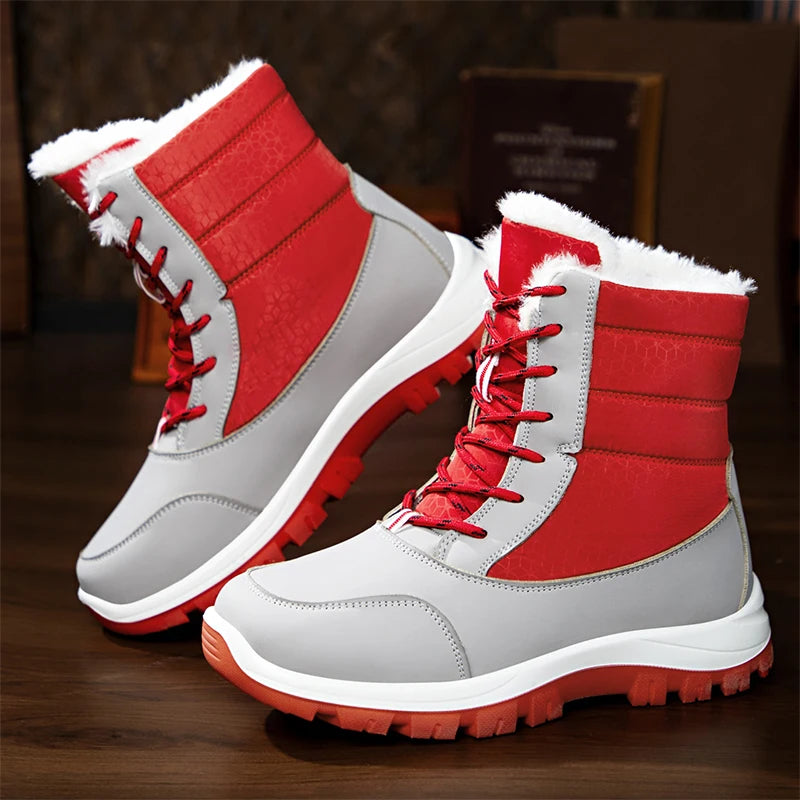 Waterproof Winter Boots Women Fashion Mix Color Plush Warm Snow Boots Woman Thick Bottom Wedges Outdoor Cotton Shoes Lady
