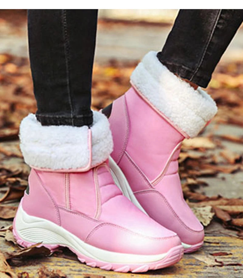 Waterproof Boots Women Winter Shoes Platform Boots WithThick Fur Mid-Calf Snow Boots Fashion Wedge Botas Mujer Shoes Woman