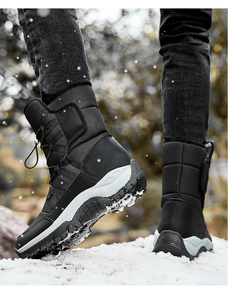 New Winter Hiking Boots Warm Plush Men's Boots High Top Couple Snow Boots Winter Outdoor Anti-Slip Ankle Boots Work Casual Boots