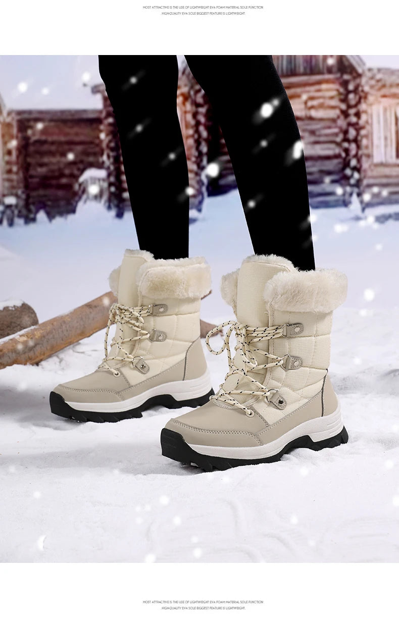 Winter Snow Boots for Couples Slip-Resistant Outdoor Waterproof Mid-Calf Boots With Warm Faux Fur Lining Fashionable and Trendy