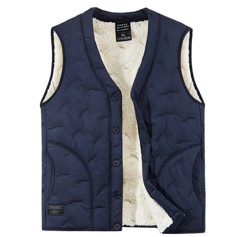 Winter Men's Vest Jackets Waterproof Outerwear Button Sleeveless Coats Warm Jacket Casual Lightweight Thick Sherpa Lined Vests