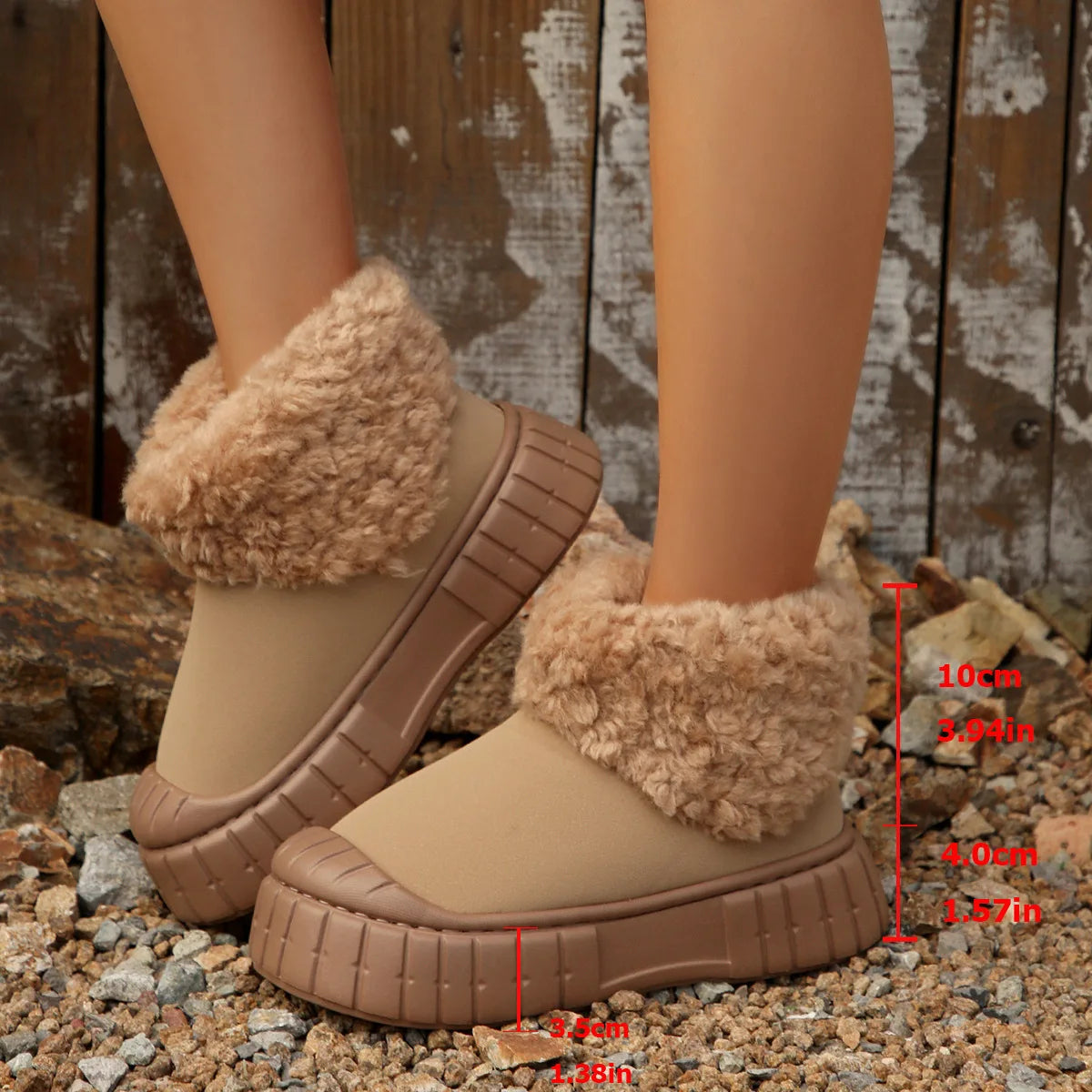 Winter Snow Boots for Women Warm Plush Ankle Boots Non-Slip Flat Sole Shoes for Girls Concise Outdoor Plush Shoes