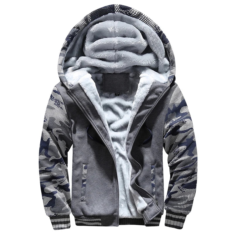 Winter Jacket Men Warm Coat Thick Fleece Male Zipper Hooded Jackets Casual Hooded Sportswear Outerwear Long Sleeves Sports Hoody