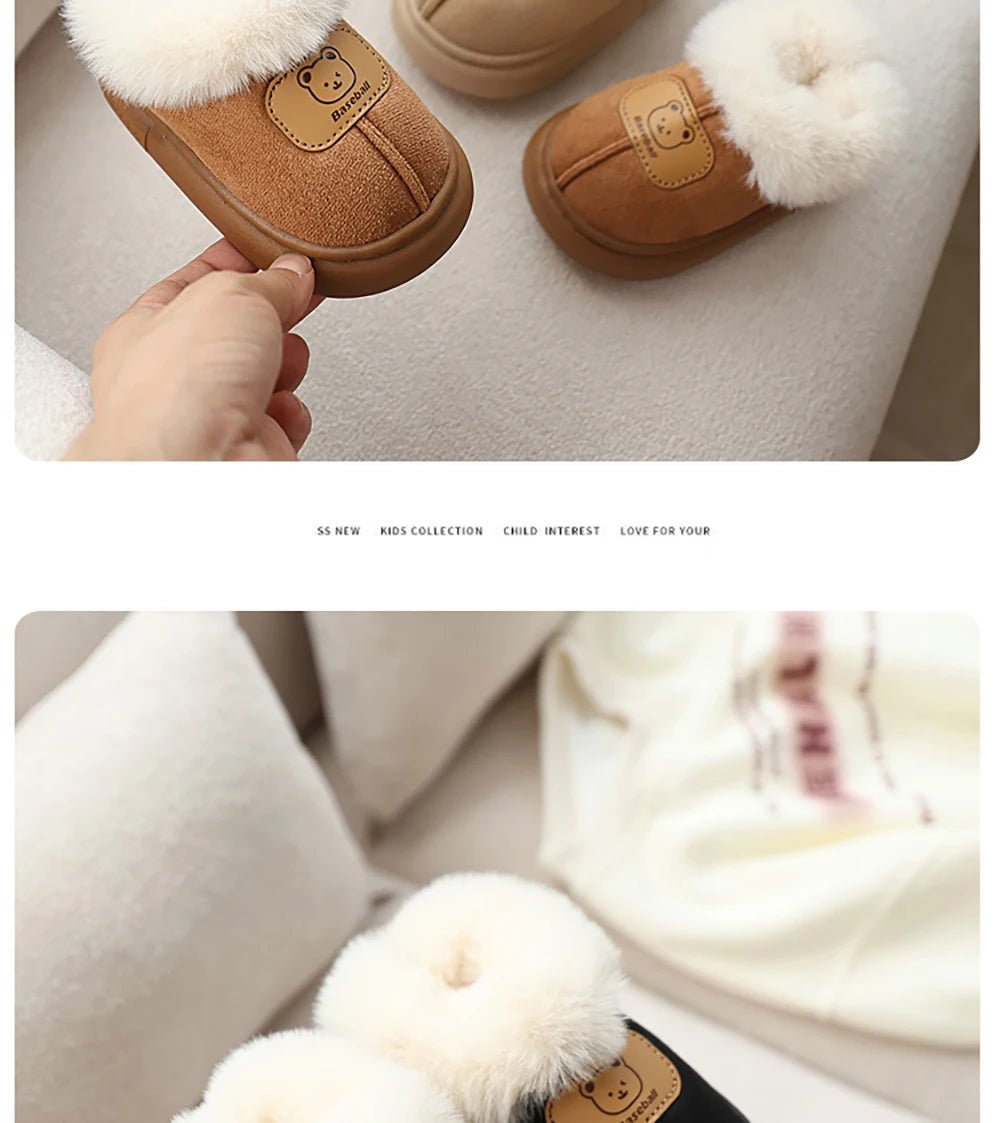 Cute Cartoon Winter Boots For Children Boy's Girl's Plush Boots Thick Warm Velvet Faux Fur Snow Boots For Toddler Kid's Boots