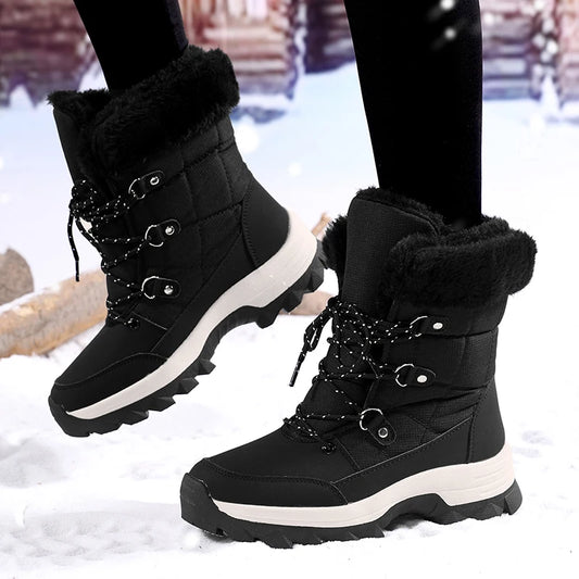 Winter Snow Boots for Couples Slip-Resistant Outdoor Waterproof Mid-Calf Boots With Warm Faux Fur Lining Fashionable and Trendy