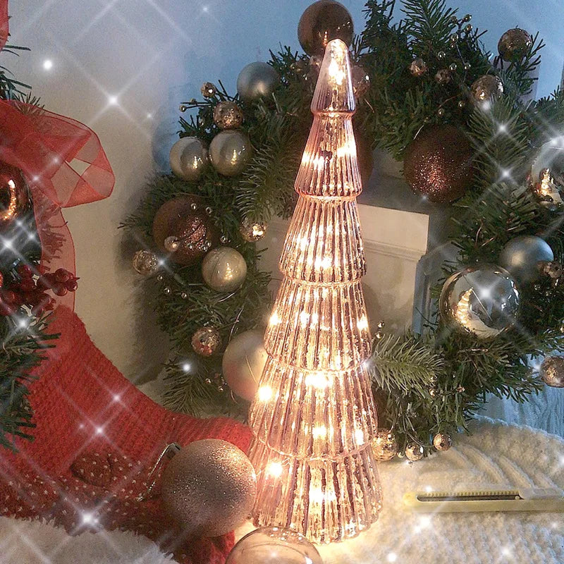 Christmas Tree Glass Night Light for Home Xmas Romantic Holiday Atmosphere Arbol De Navidad Ornaments LED Luminous Decoration