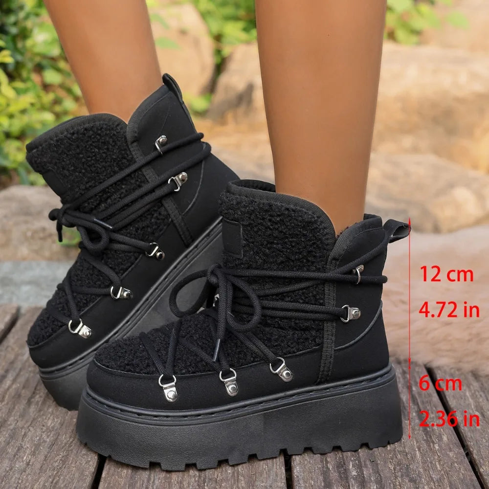 Warm Snow Boots 2025 Winter New Thick Bottom Large Size with Velvet Cross Strap Northeast Cotton Shoes for Women