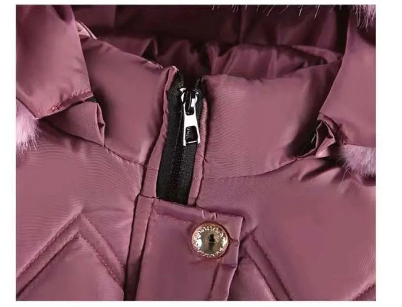 3 4 5 6 8 10 Years Winter Girls Coat Keep Warm Thicken Kids Jacket Hooded Zipper Fur Collar Princess Outerwear Children Clothing