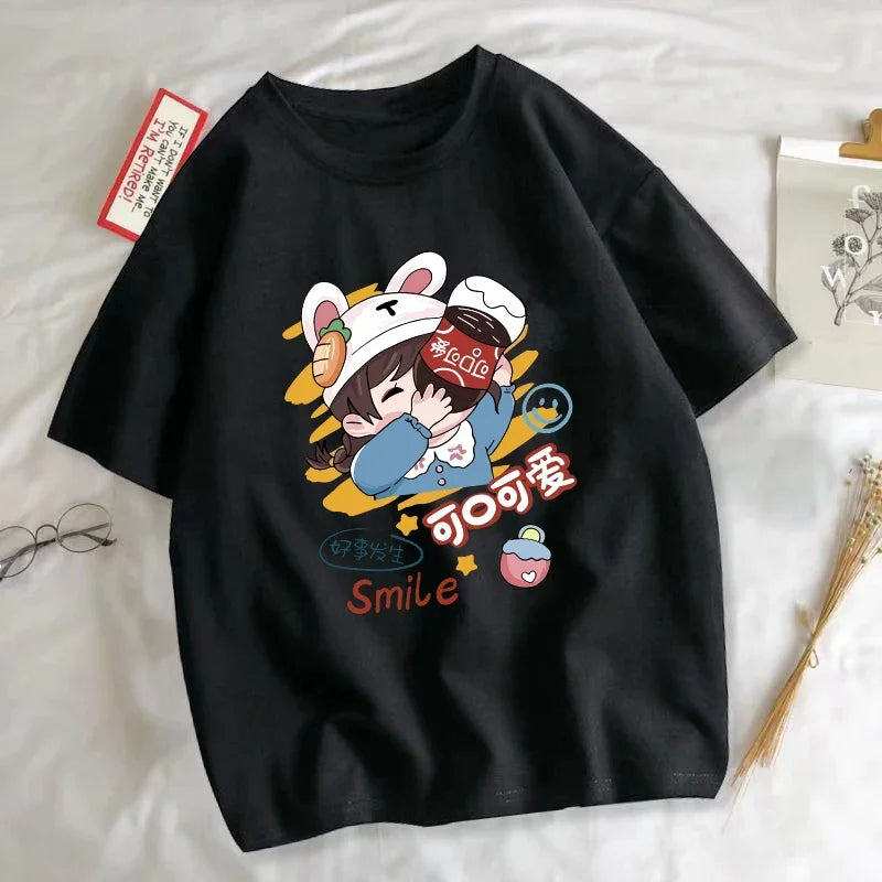 Summer Couple T-Shirts Matching Funny Cartoon Print Tees Trendy Casual Short Sleeve Unisex Graphic Tops Kawaii Streetwear Couple