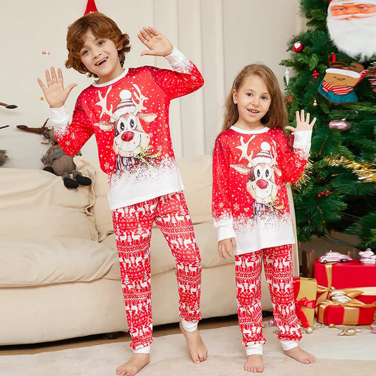 Christmas Pajama Set Family Matching Nightwear Couples Daughter Daddy Son Mother Kids Reindeer Printed Long Sleeved Xmas Clothes