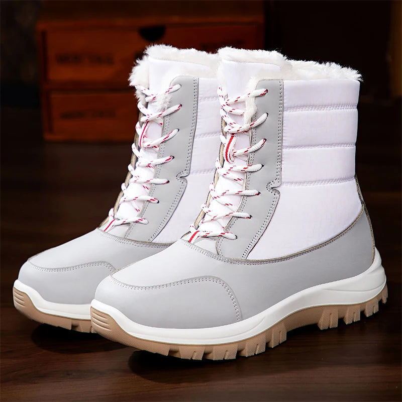 Waterproof Winter Boots Women Fashion Mix Color Plush Warm Snow Boots Woman Thick Bottom Wedges Outdoor Cotton Shoes Lady