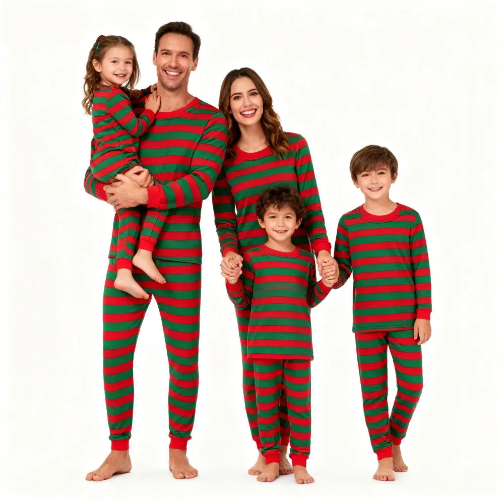 Family Matching Christmas Pajamas Sets Red Green Striped Sleepwear Xmas Festive Pjs for Dad Mom Kids Baby Loungewear Outfits