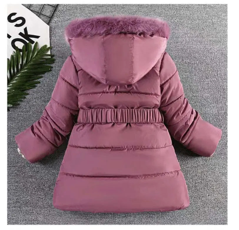 3 4 5 6 8 10 Years Winter Girls Coat Keep Warm Thicken Kids Jacket Hooded Zipper Fur Collar Princess Outerwear Children Clothing