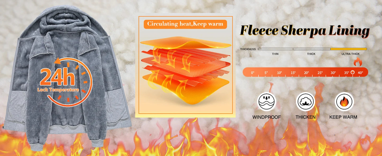 Men's Winter Warm Jackets Casual Hooded Plaid Shirts Thick Windbreaker Coat Hooded Fashion Streetwear 5XL