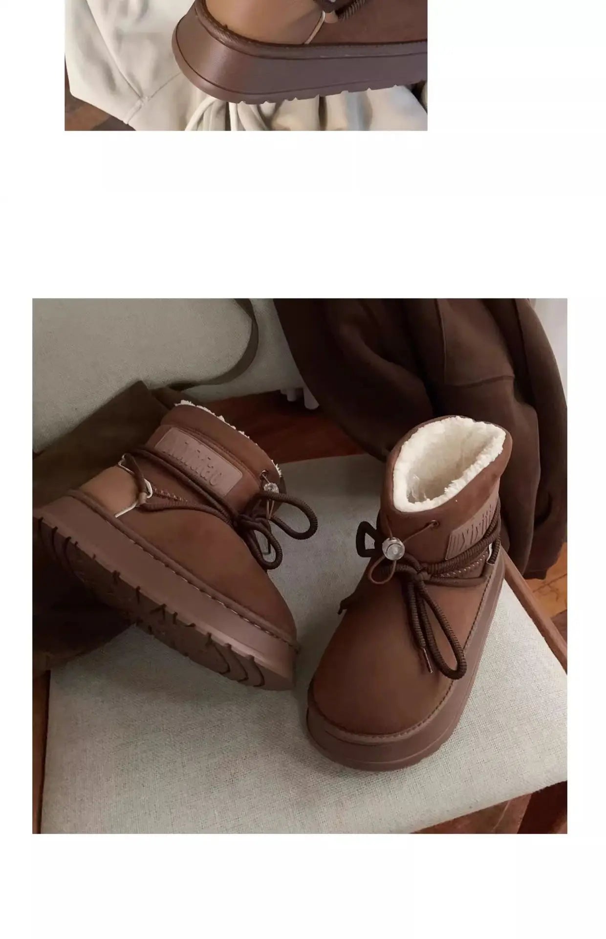 Winter Outdoor Women Ankle Snow Boots Ladies Plush Warm Shoes Classic Ultra Platform Cow Suede Furry Hook & Loop Flat Booties