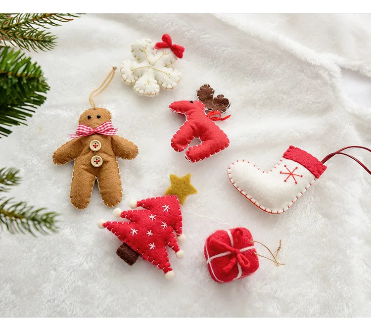 Christmas Tree Snowflake Gift Decoration Pendant Wool Felt Gingerbread Handmade DIY Accessories Christmas New Year Decoration