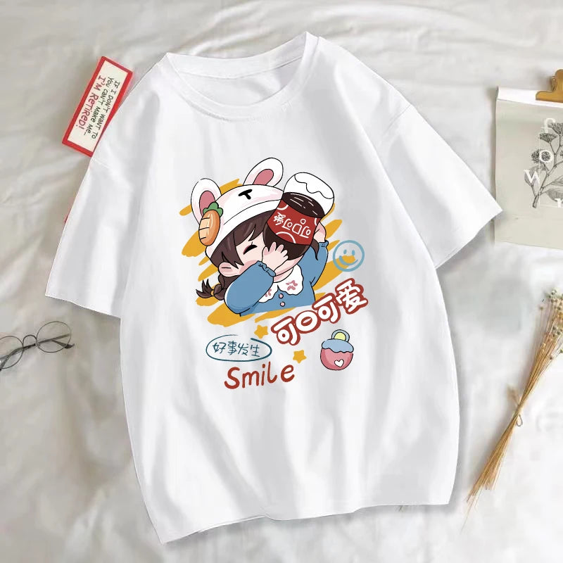 Summer Couple T-Shirts Matching Funny Cartoon Print Tees Trendy Casual Short Sleeve Unisex Graphic Tops Kawaii Streetwear Couple