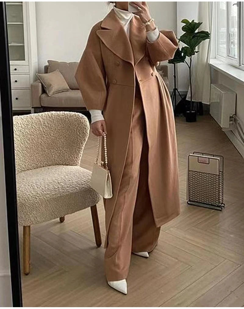 Winter Coat For Women Fashion Solid Loose Lapel Double Breasted Trench Vintage Long Sleeve Jackets Warm Thick Woman New In Coats