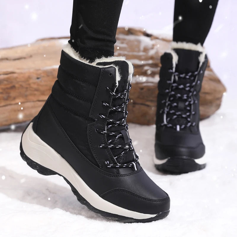 New Winter Women Boots High Quality Warm Snow Boots Lace-up Fashion Comfortable Ankle Boots Outdoor Waterproof Hiking Boots