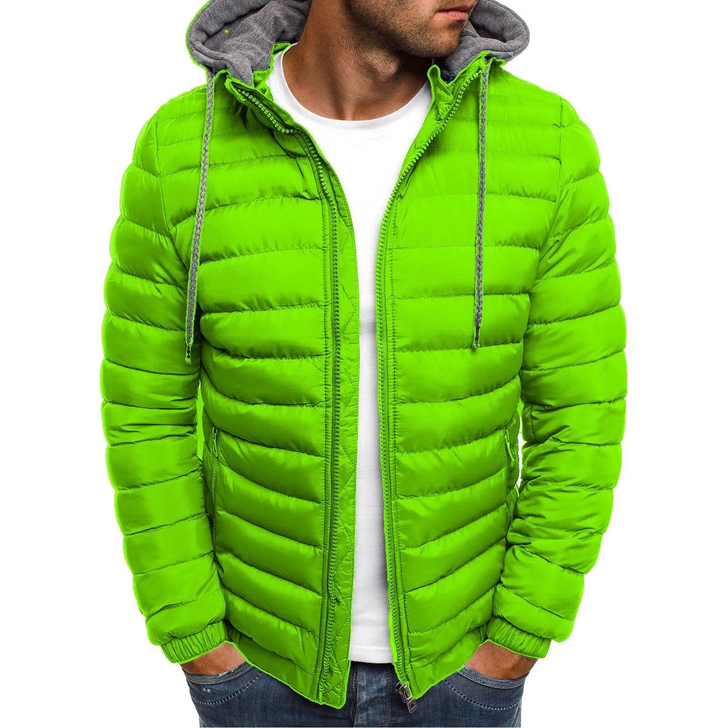 Winter Warm Cotton Jacket for Men Stand Collar Open Front Outdoor Sports Coat Casual Padded Coat