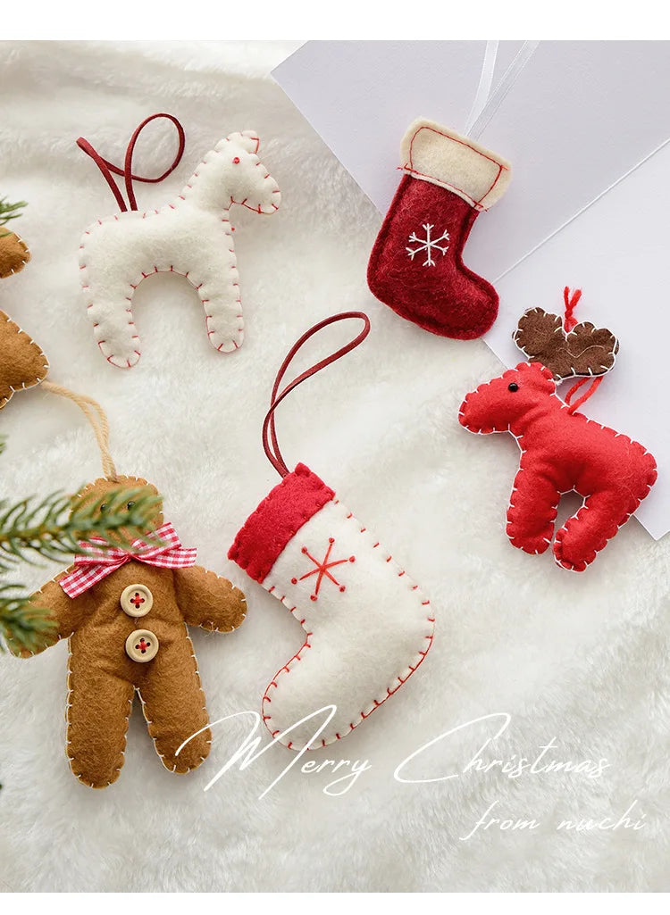 Christmas Tree Snowflake Gift Decoration Pendant Wool Felt Gingerbread Handmade DIY Accessories Christmas New Year Decoration