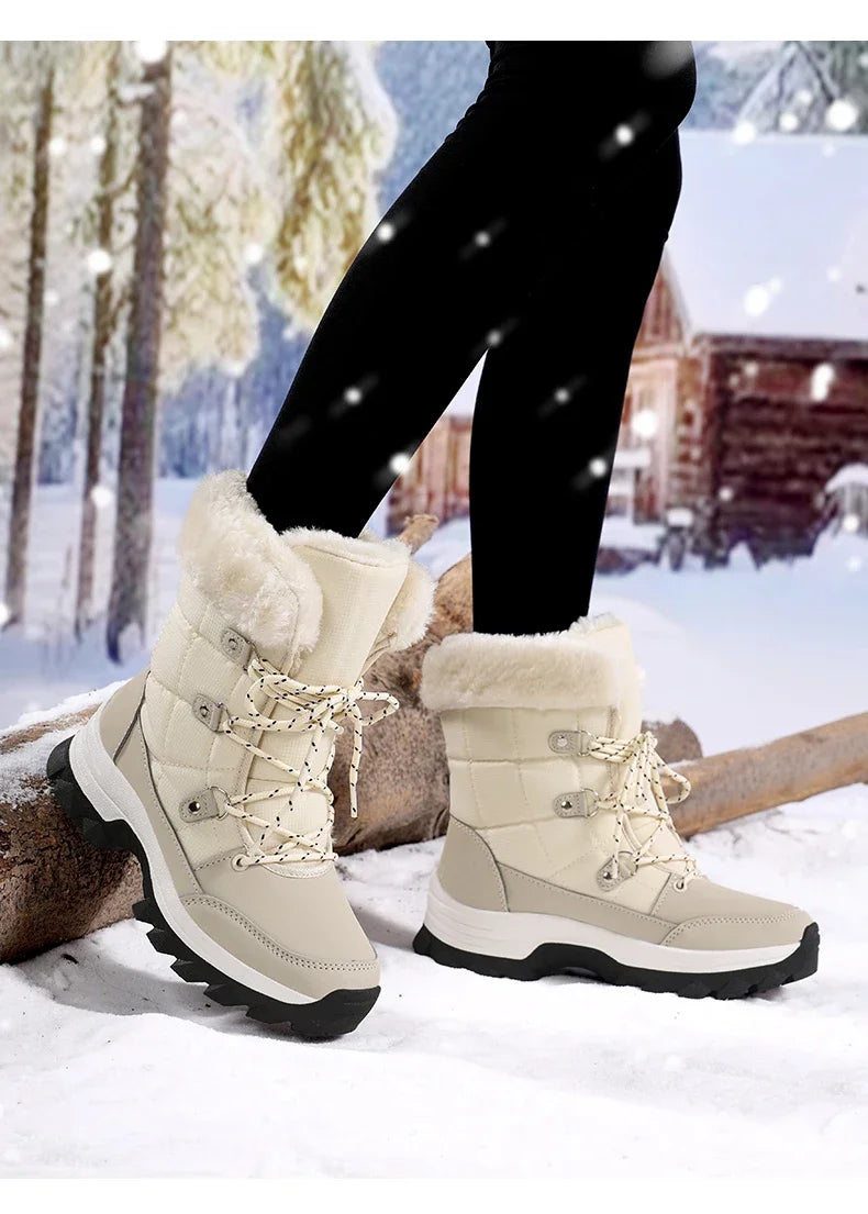Winter Snow Boots for Couples Slip-Resistant Outdoor Waterproof Mid-Calf Boots With Warm Faux Fur Lining Fashionable and Trendy