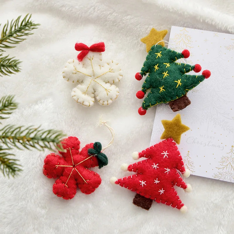 Christmas Tree Snowflake Gift Decoration Pendant Wool Felt Gingerbread Handmade DIY Accessories Christmas New Year Decoration