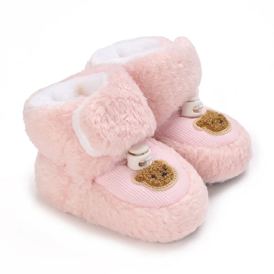 Cozy Winter Infant Boots - Soft Fleece-Lined Ankle-High Toddler Shoes with Adjustable Buckle Closure, Round Toe & Thick Sole for