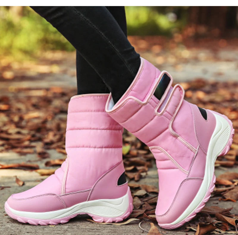 Waterproof Boots Women Winter Shoes Platform Boots WithThick Fur Mid-Calf Snow Boots Fashion Wedge Botas Mujer Shoes Woman