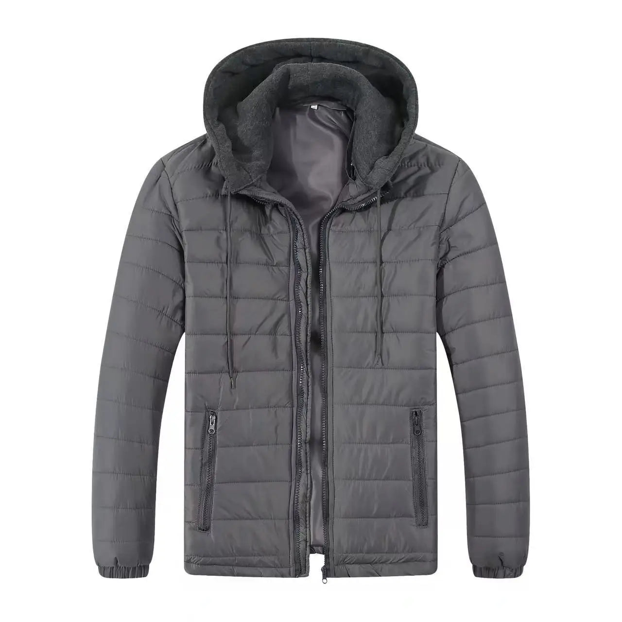 Winter Warm Cotton Jacket for Men Stand Collar Open Front Outdoor Sports Coat Casual Padded Coat