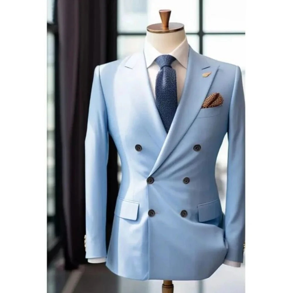 Men's Wedding Tuxedo Suits Blazer Double Breasted Peak Lapel Formal Business Groom Wear Party Coat