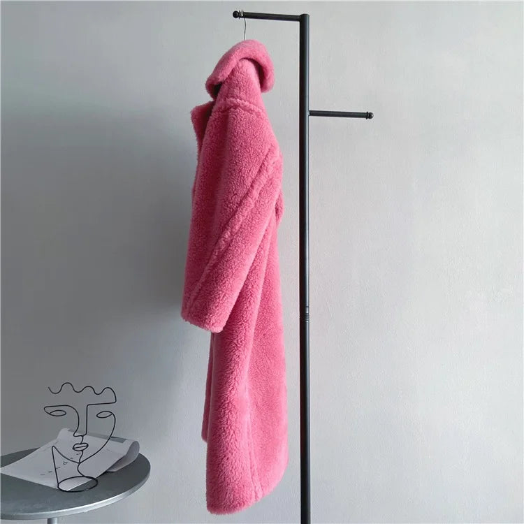 Winter Jacket Women Long Coat  Wool Woven Fabric Thick Warm Outerwear Oversize Fashion Streetwear Teddy Bear Coats