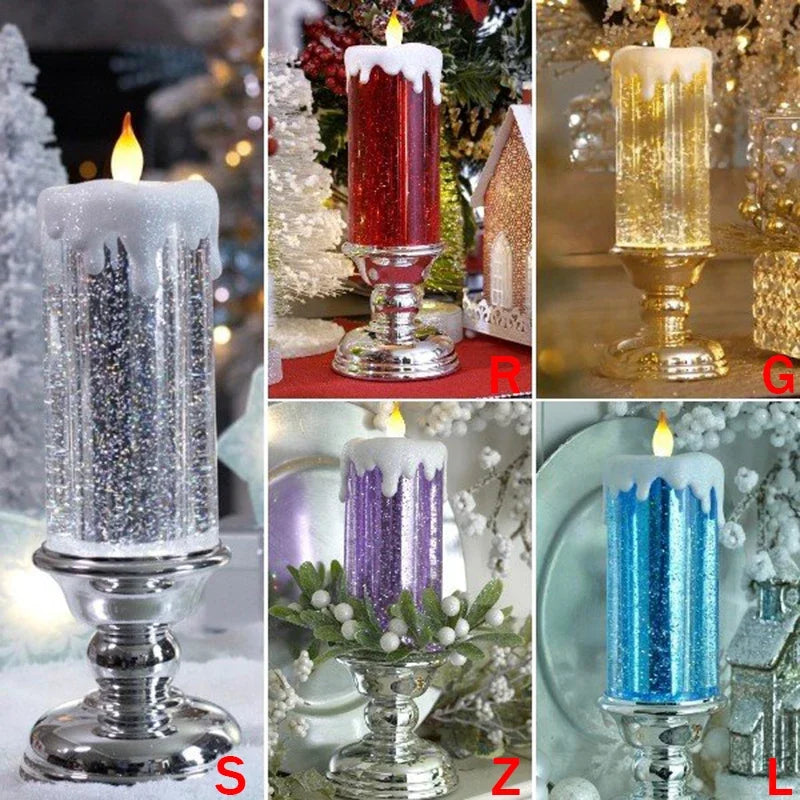 Christmas LED Candle Night Light Swirling Glitter & Colorful