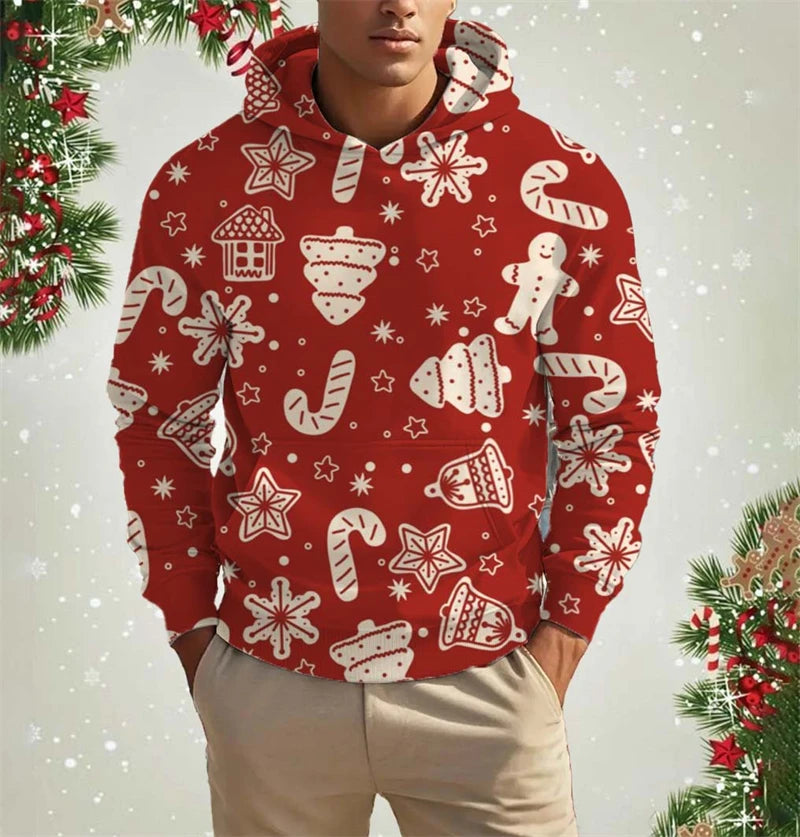 Christmas Mens Hoodies Cool Gingerbread 3d Graphic Hoodies Sweatshirt Men Party Holiday Pullover Plus Size Streetwear Hoody Tops