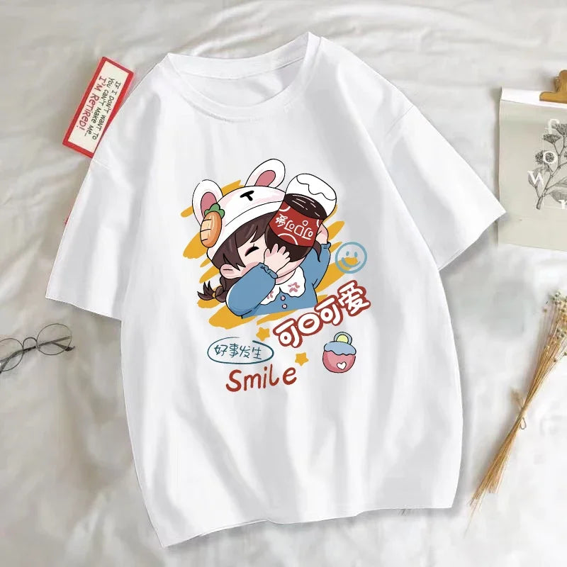Summer Couple T-Shirts Matching Funny Cartoon Print Tees Trendy Casual Short Sleeve Unisex Graphic Tops Kawaii Streetwear Couple