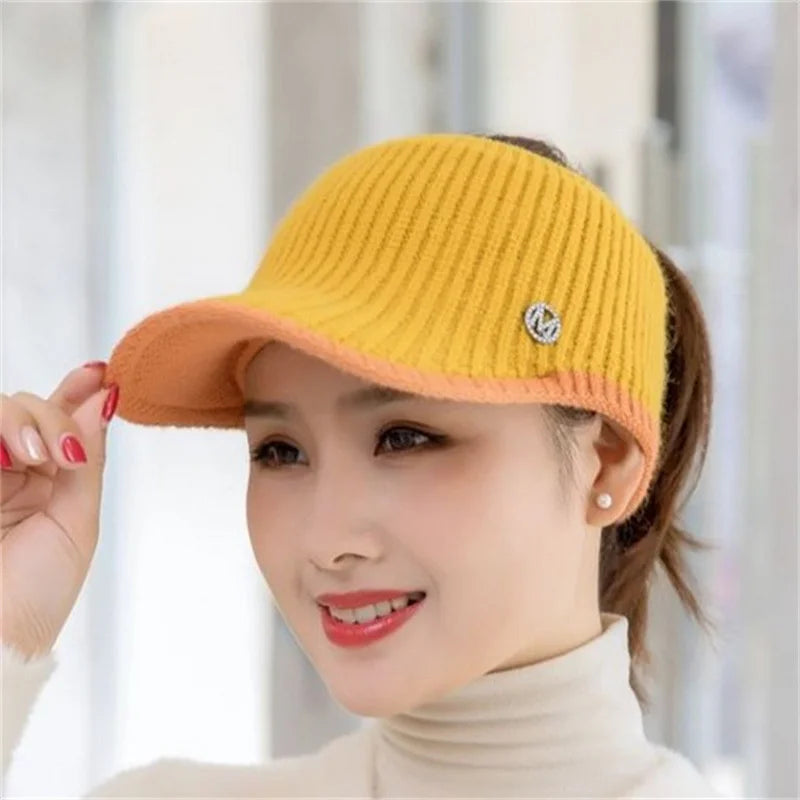 2023 Hats For Women Autumn Winter Sports Empty Top Golf Caps Female Knitted Warm Baseball Cap Fashion Running Golf Sun Hat