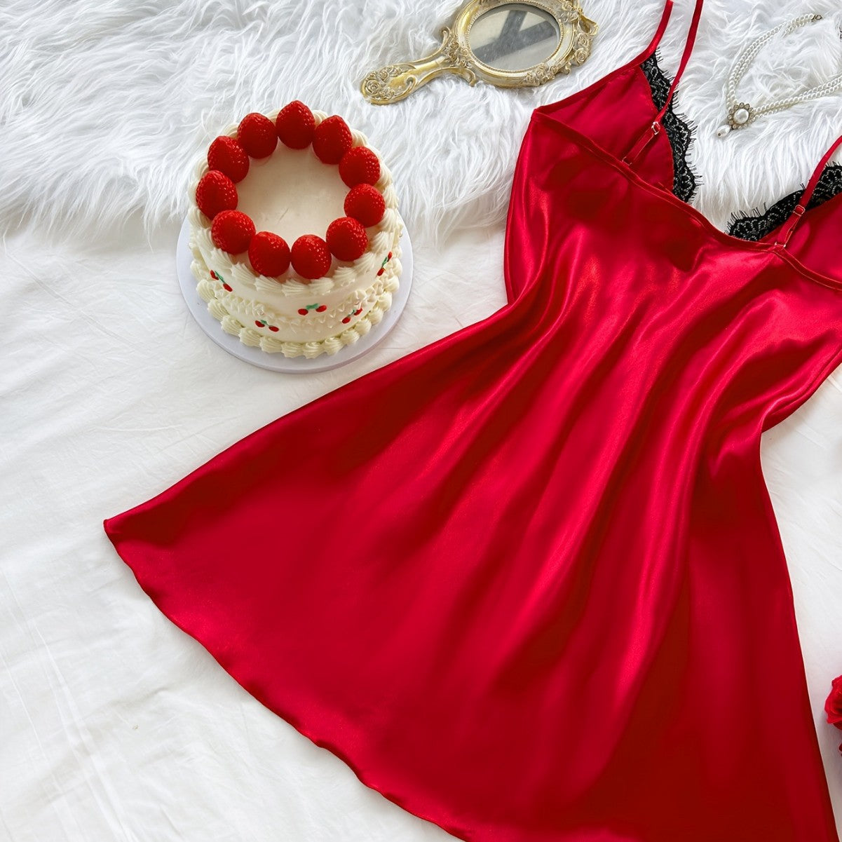 Lace-trimmed Womens Lightweight Springsummer Loungewear Nightdress